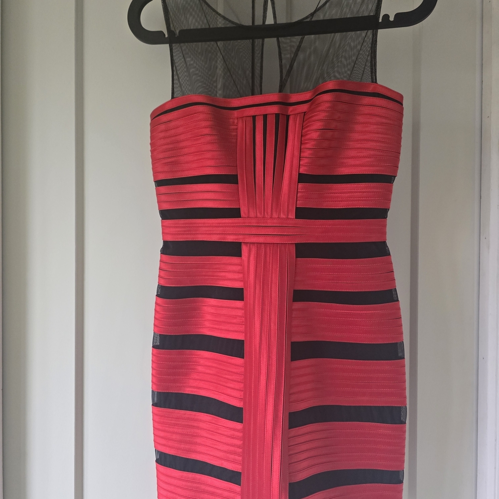 BCBG Max Azria Red and Black Strapless Dress